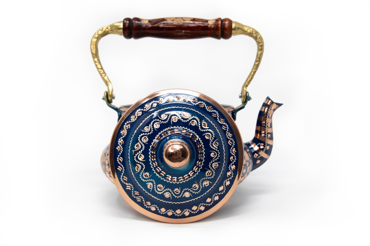 Handpainted White Color Copper Turkish Tea Pot